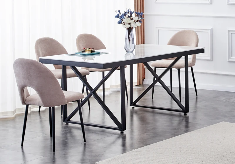 Chaise dossier ouvert en tissu bouclé blanc - Talia x4