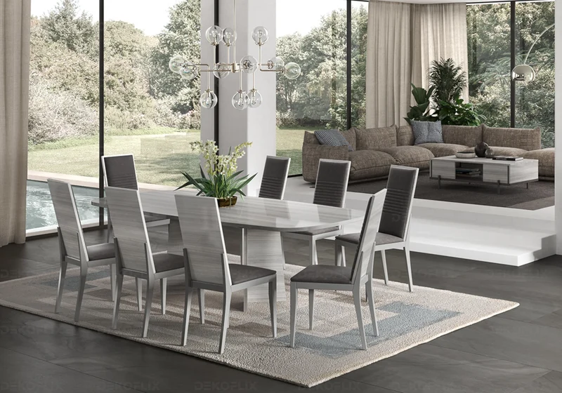 Chaise similicuir gris et dos laqué gris argent - Mia