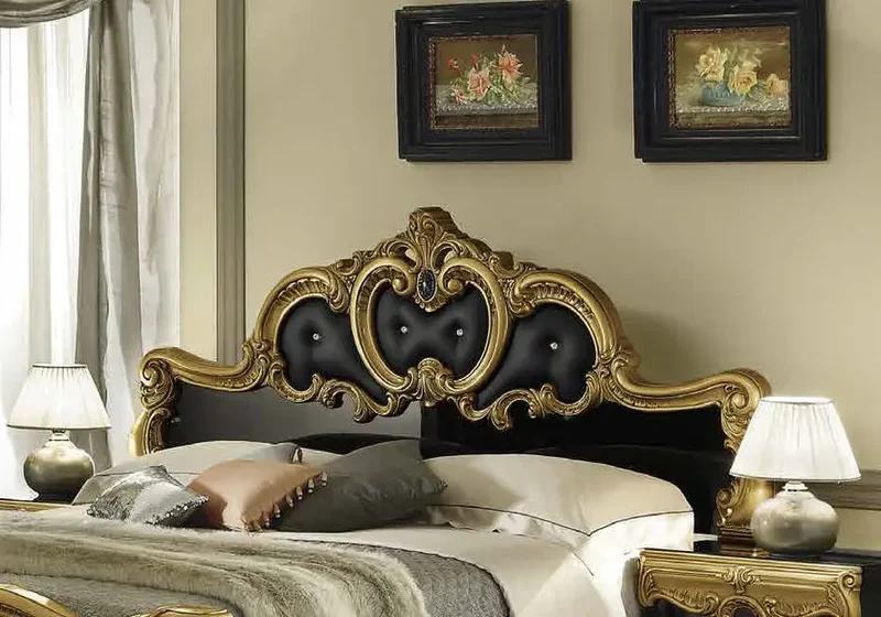 Chambre complète capitonnée baroque noir et or - KONE