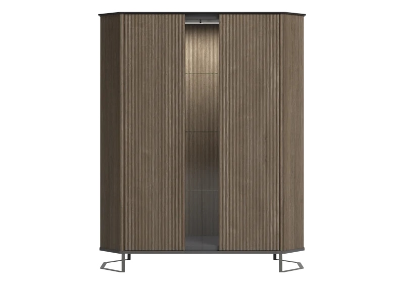 Vitrine argentier bois miel rainuré LED – Hexagon