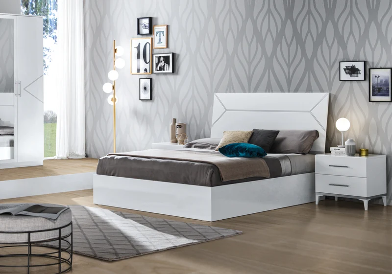 Chambre complète laquée blanche et argentée - NOX