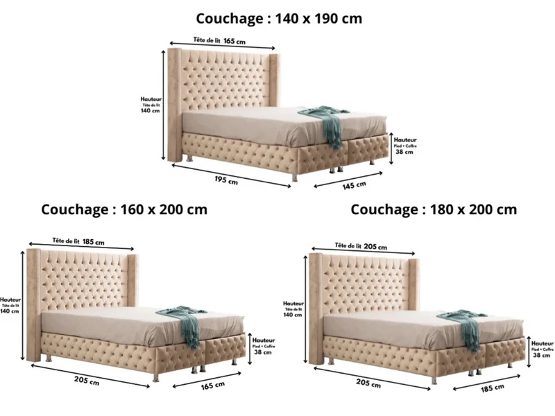 Lit coffre CLOUTE Beige