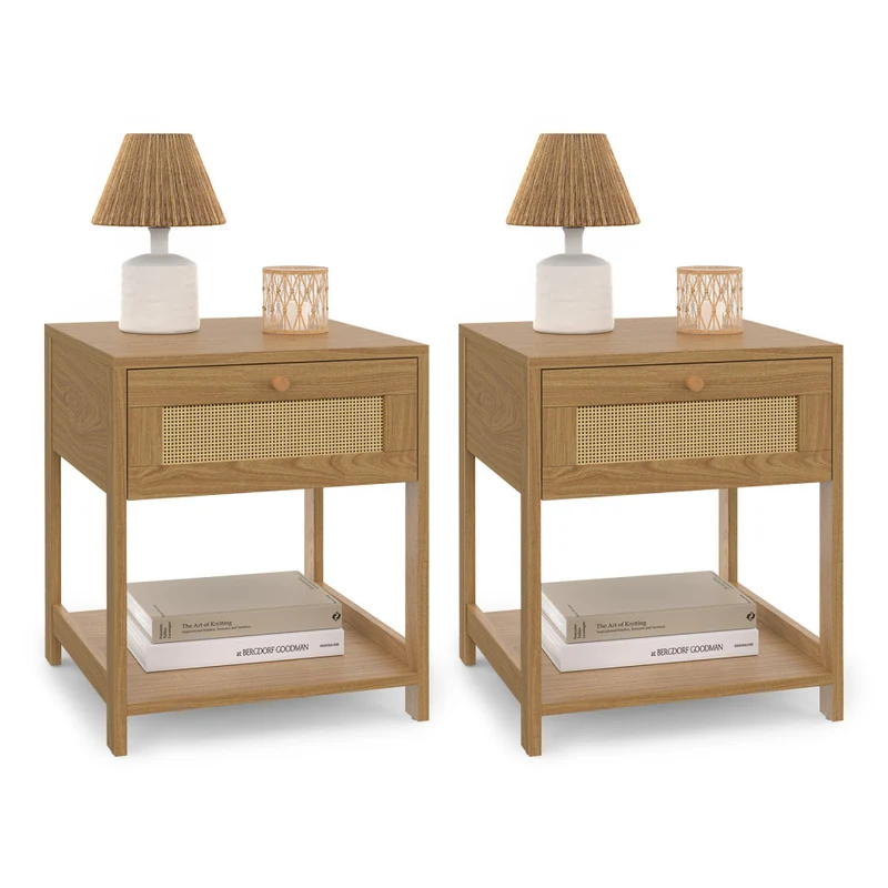 Tables de chevet Erin en cannage 1 tiroir - lot de 2