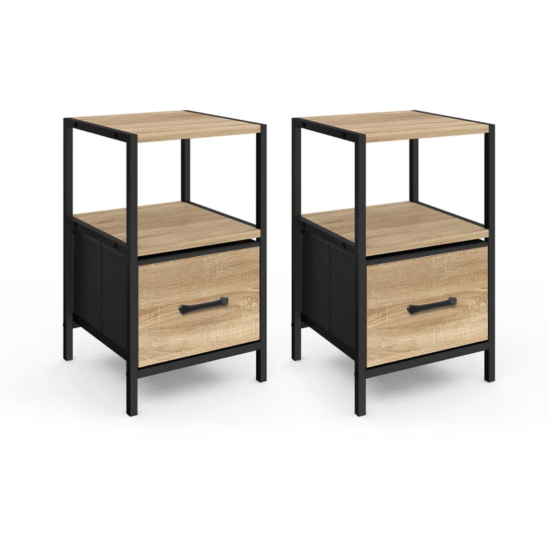 Tables de chevet Iris avec 1 tiroir et 1 niche - lot de 2