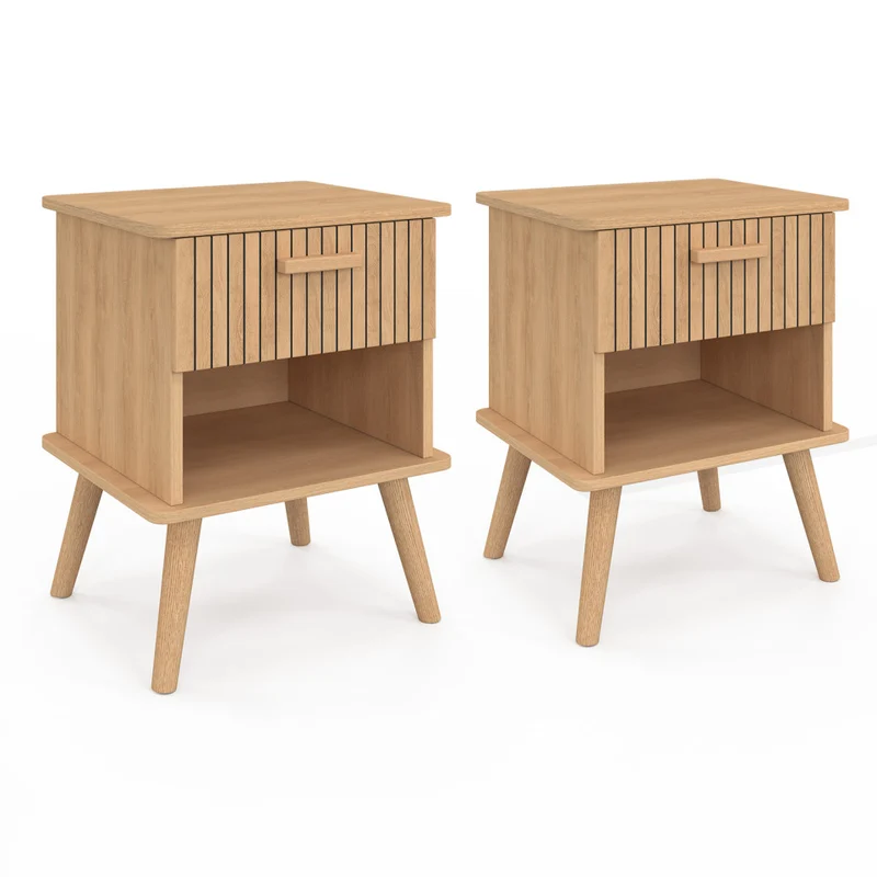 Tables de chevet Albane avec 1 tiroir et 1 niche - lot de 2