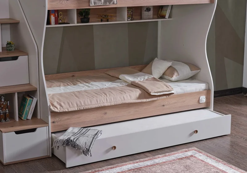 Ensemble chambre jeune lit superposé beige ATLAS