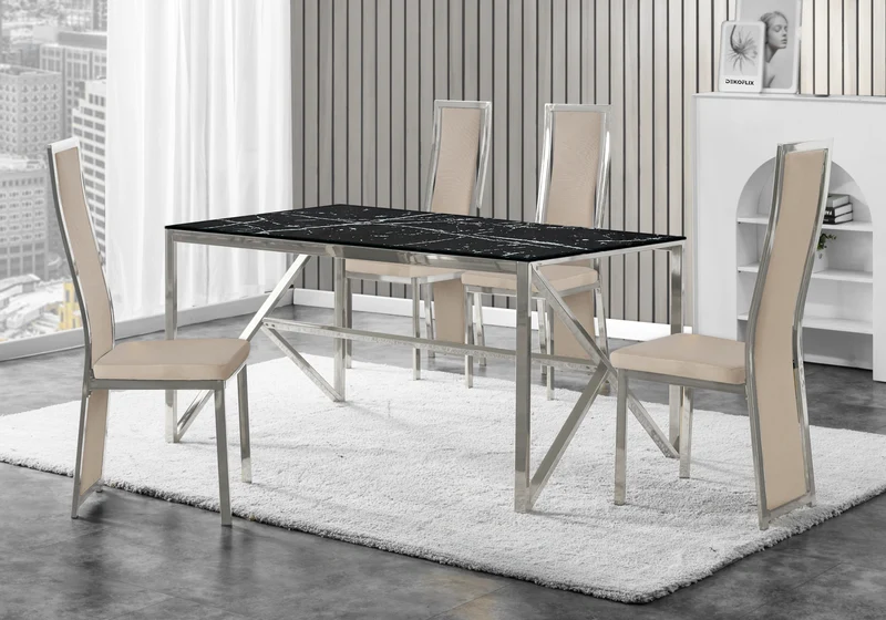 Chaise argentée velours taupe design - Dia x6