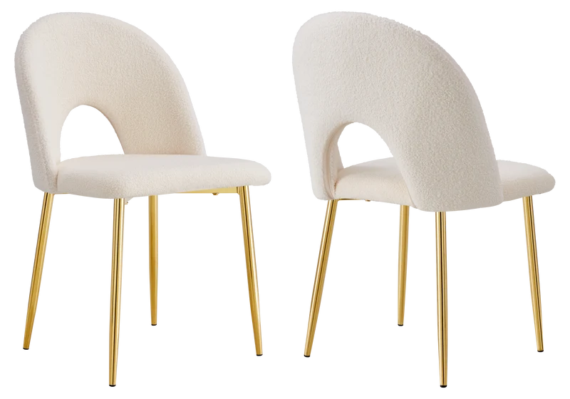 Chaise dossier ouvert en tissu bouclé blanc - Talia x4