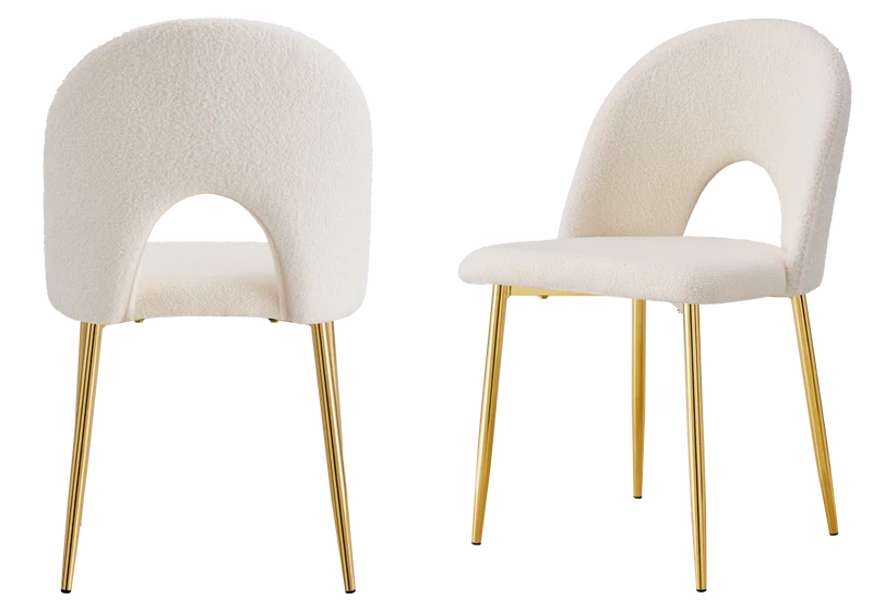 Chaise dossier ouvert en tissu bouclé blanc - Talia x4