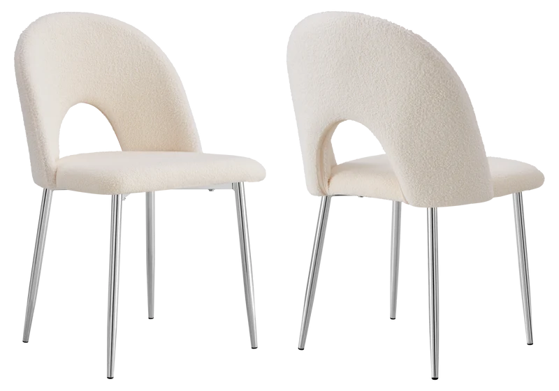 Chaise dossier ouvert en tissu bouclé blanc - Talia x4
