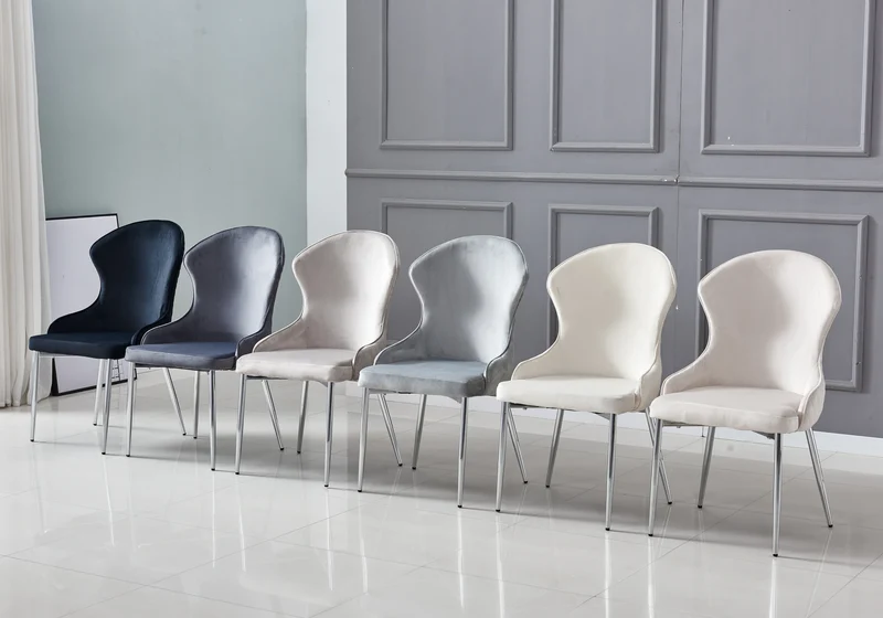 Chaise velours taupe capitonnée et argent - Hilton x4