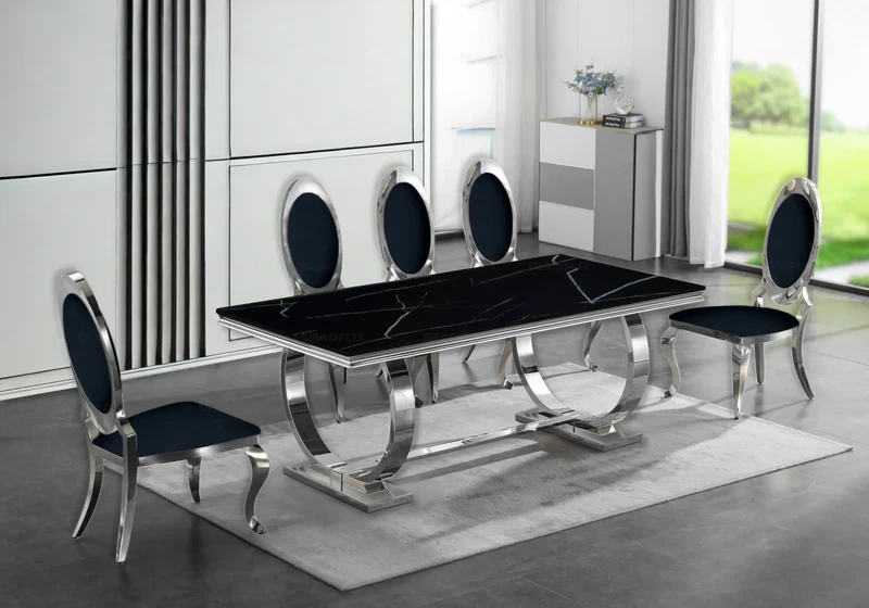 Chaises médaillon velours noir argent - Aura x4