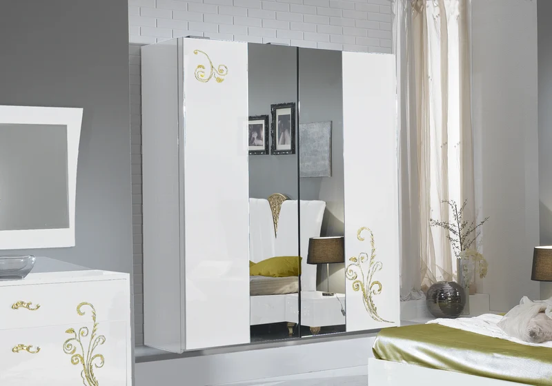 Chambre complète baroque laquée blanc doré - ROSA