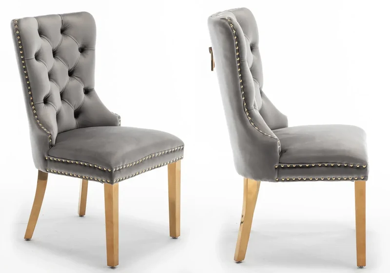 Chaises en velours gris avec poignée dorée - Lora x2