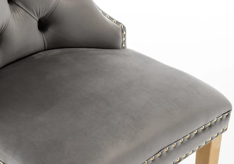 Chaises en velours gris avec poignée dorée - Lora x2
