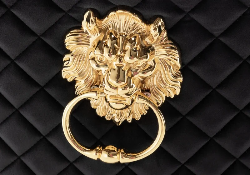 Chaise capitonnée velours noir tête de lion dorée - Lion x2