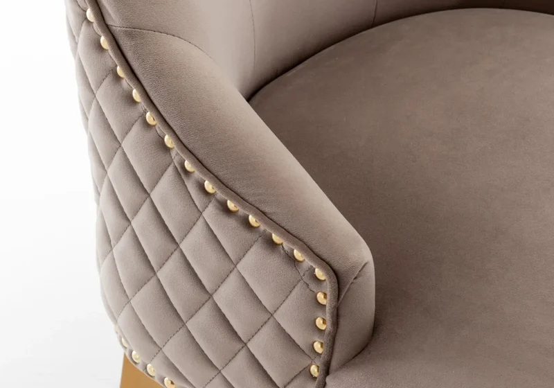 Chaise capitonnée velours moka tête de lion dorée - Lion x2