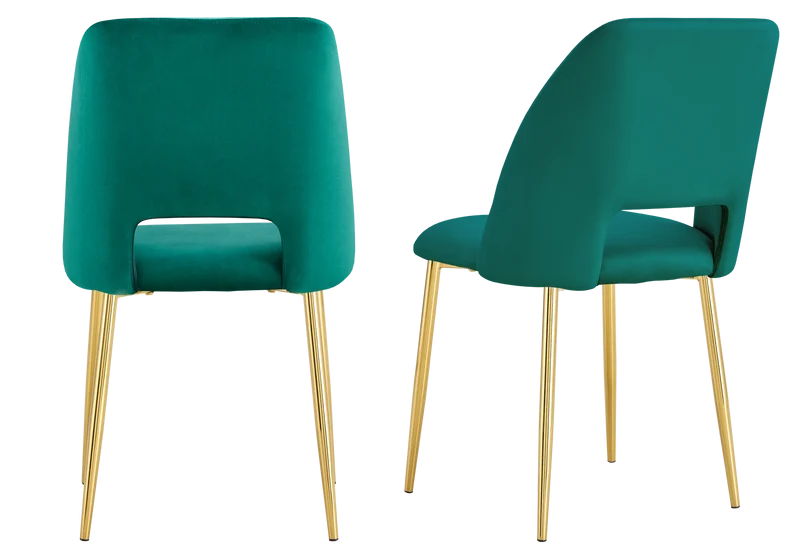Chaise en velours vert avec dossier ouvert - Leoni x4