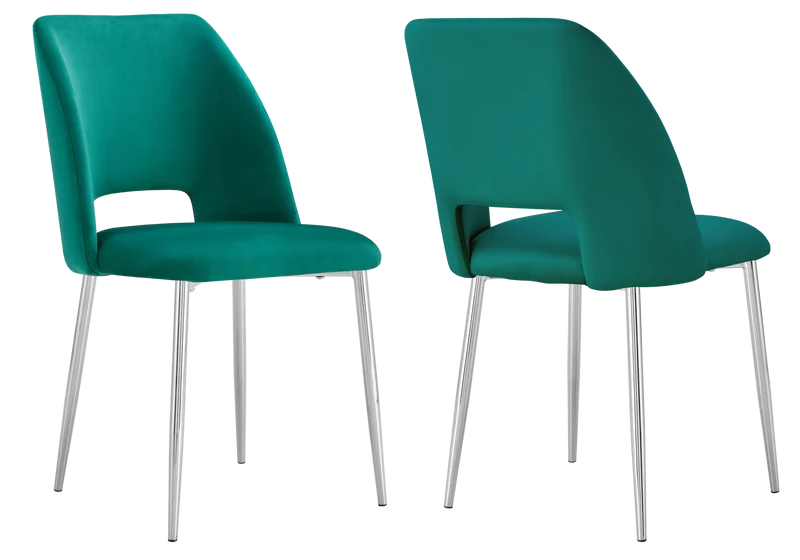 Chaise en velours vert avec dossier ouvert - Leoni x4