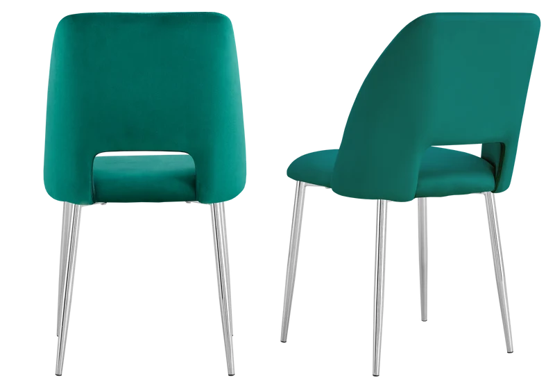 Chaise en velours vert avec dossier ouvert - Leoni x4
