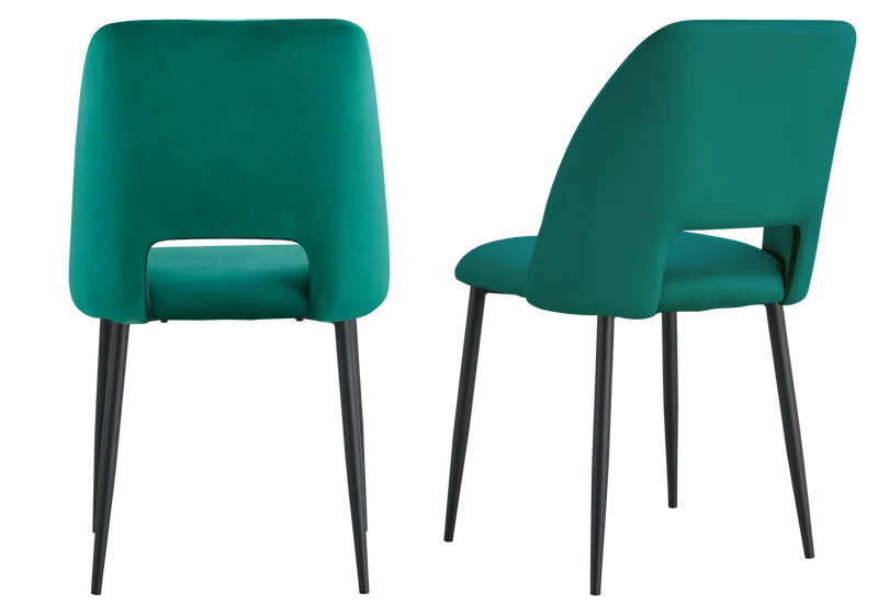Chaise en velours vert avec dossier ouvert - Leoni x4