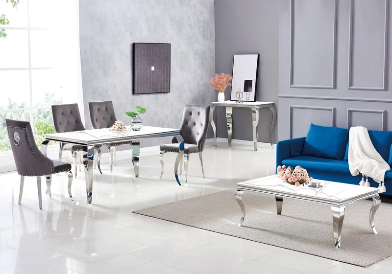 Chaise capitonnée cloutée velours gris - Gia x4