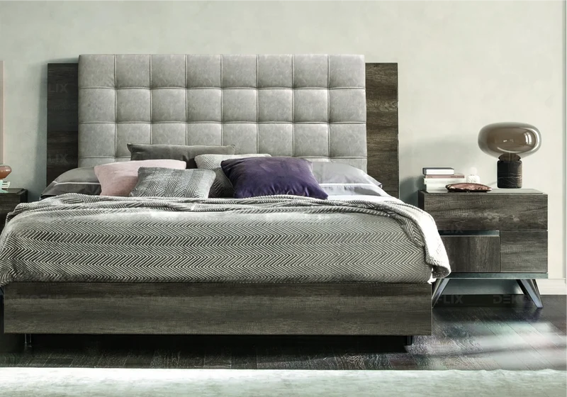 Lit adulte bois chêne laqué et tête au choix - Medea