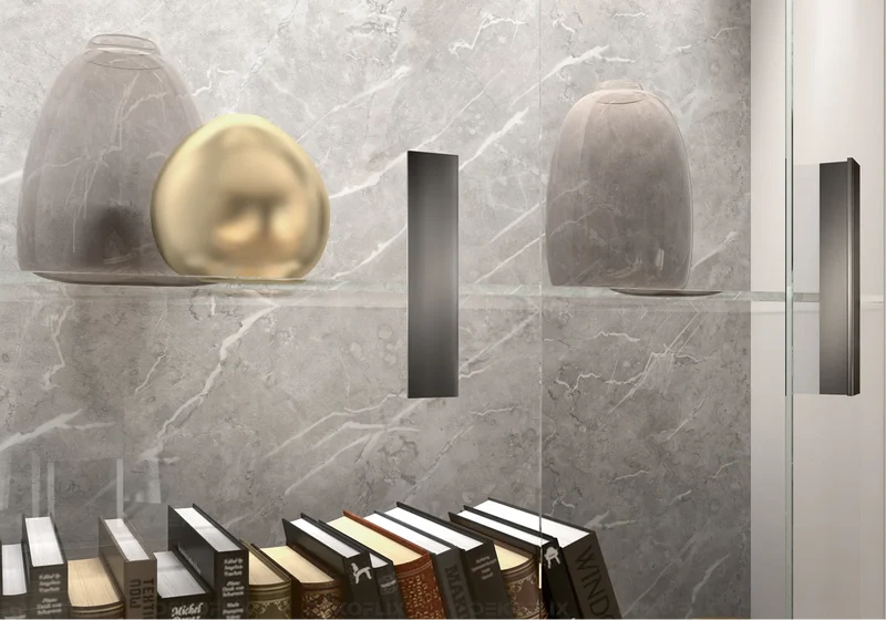 Vitrine 1 ou 2 portes blanc laqué marbre gris - Mara