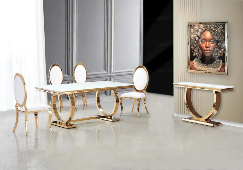 Chaises médaillon simili-cuir blanc doré - Aura x4