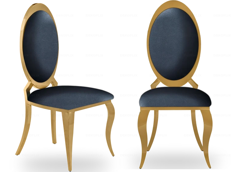 Chaises médaillon simili-cuir noir doré - Aura x4