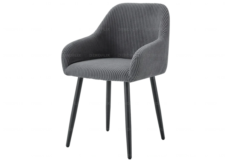 Fauteuil de table enveloppant velours côtelé gris - Dena x2