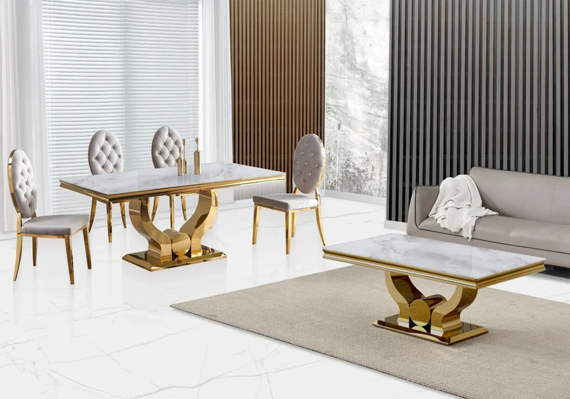Chaise médaillon capitonnée velours taupe doré - Neo x4