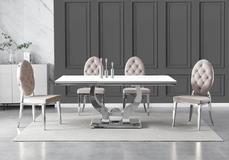 Chaise médaillon capitonnée velours taupe argent - Neo x4