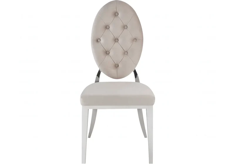 Chaise médaillon capitonnée velours taupe argent - Neo x4