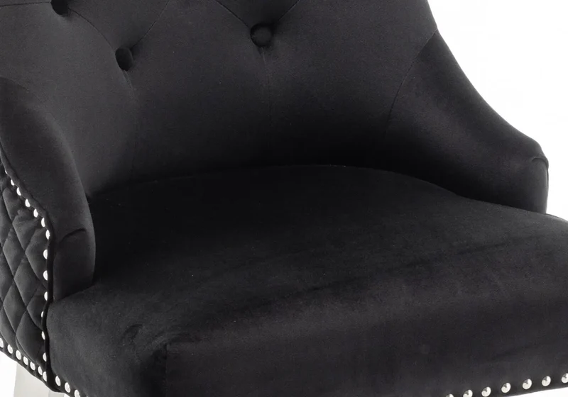 Chaise capitonnée velours noir anneau argent - Lidy x2