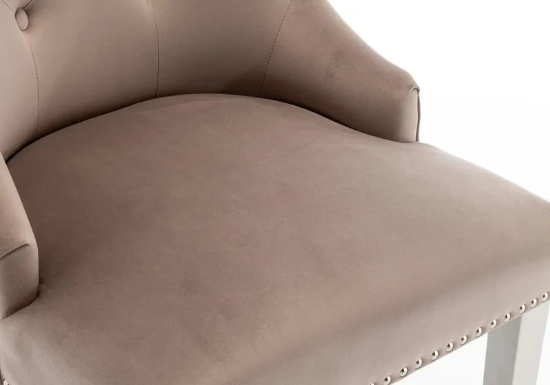 Chaise capitonnée velours moka anneau argent - Lidy x2