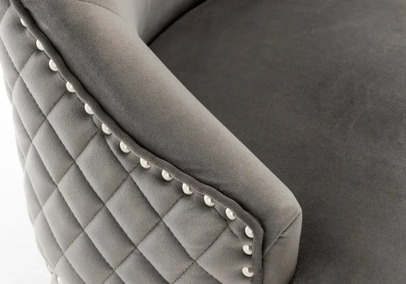 Chaise capitonnée velours anthracite anneau argent - Lidy x2