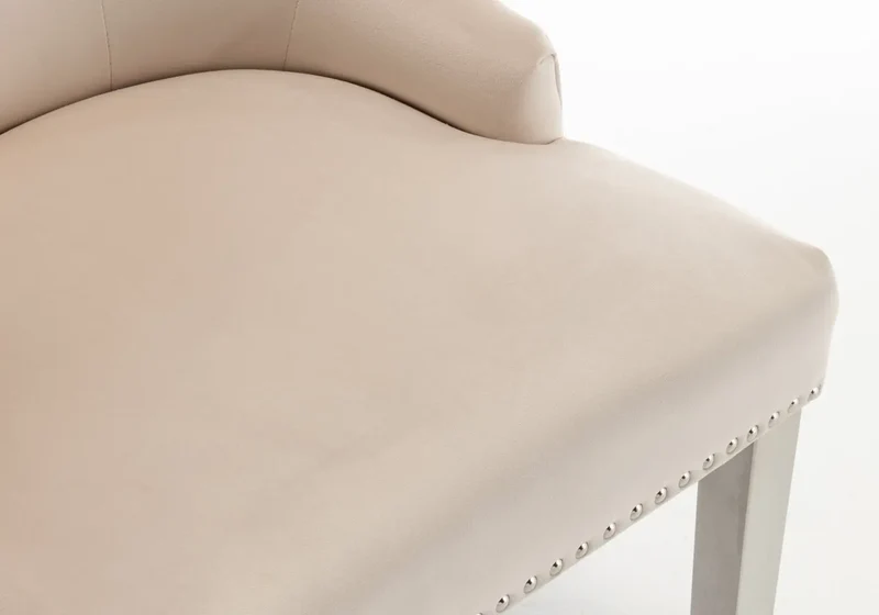 Chaise capitonnée velours beige anneau argent - Lidy x2
