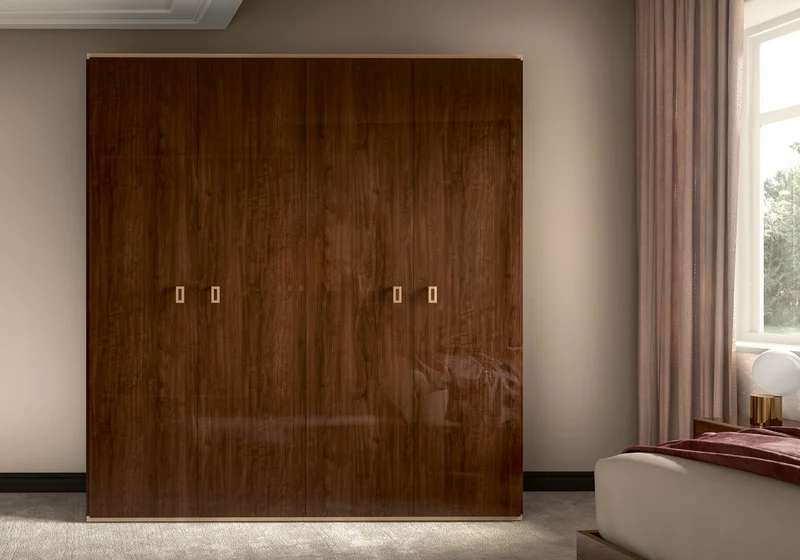 Chambre 160x200 noyer armoire 4 portes – Eva