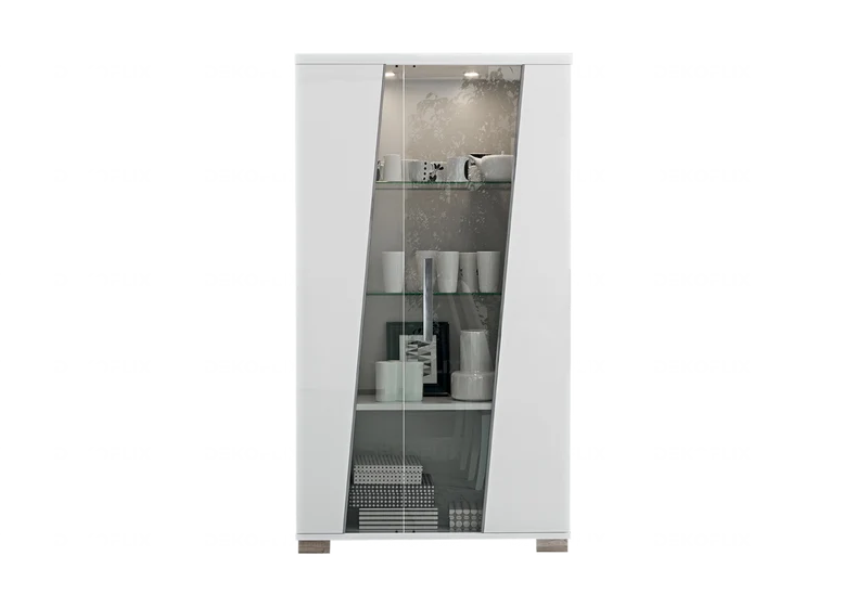 Vitrine 2 portes blanc laqué et verre trempé - Lisa