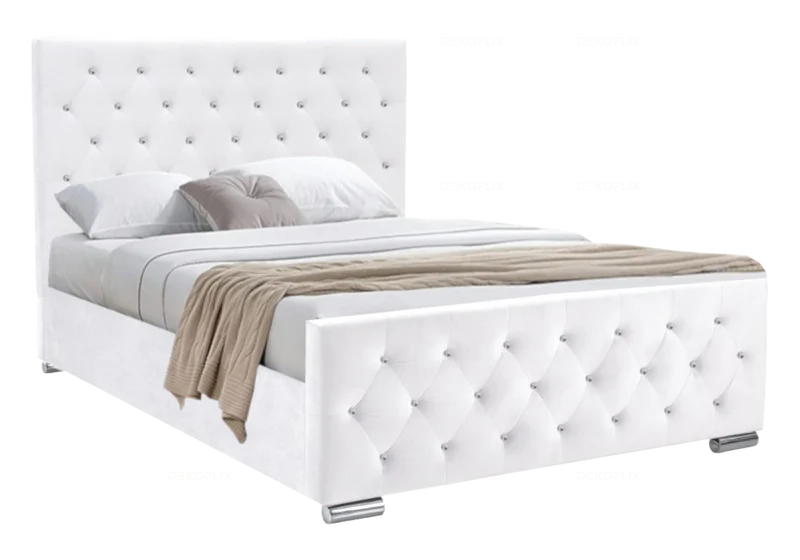 Lit double capitonné en velours blanc avec strass - Anis