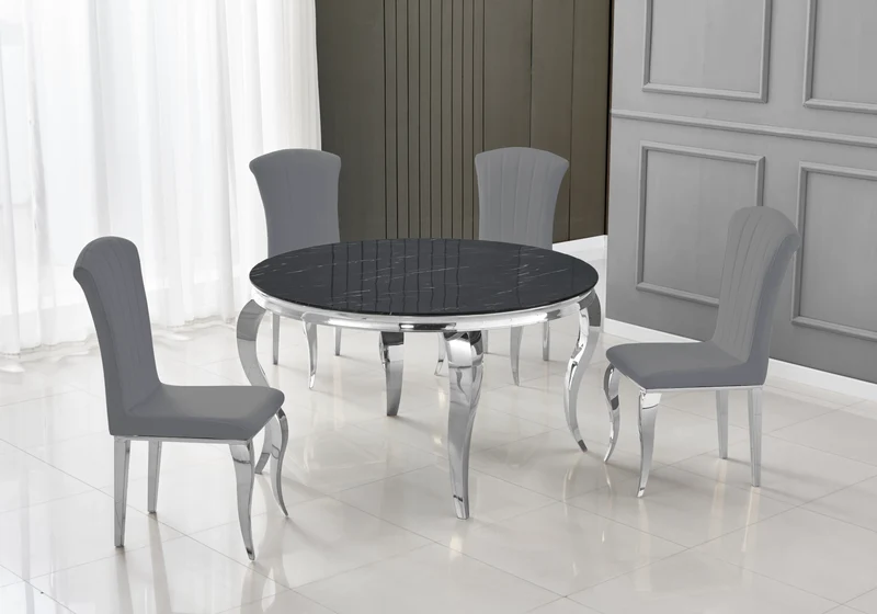 Chaises en velours ardoise et pieds argent - Nova x6