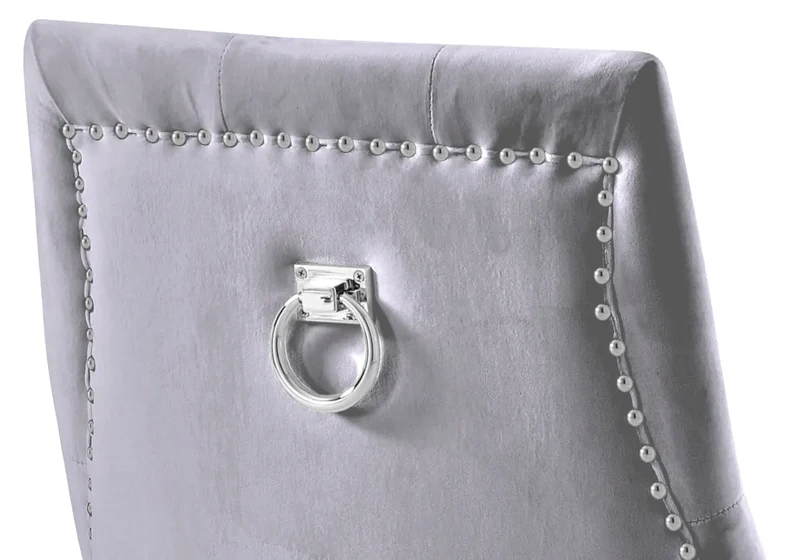 Chaises cloutées en velours gris et anneau argenté - Lara x4