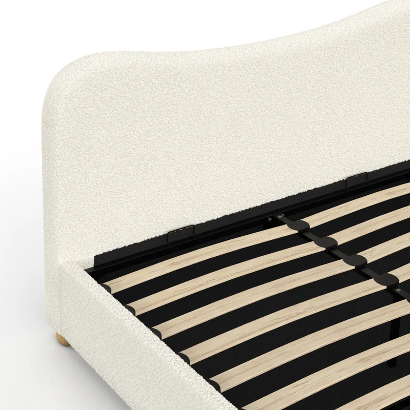 Lit coffre Samy 140x190cm bouclette blanche