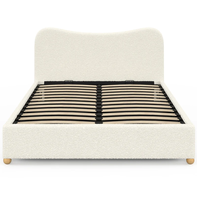Lit coffre Samy 140x190cm bouclette blanche