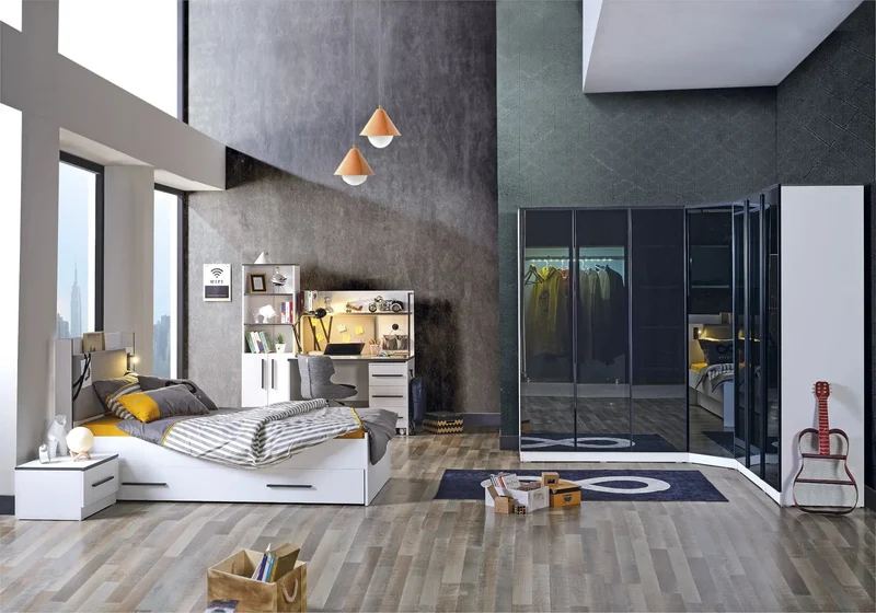 Ensemble de chambre jeune moderne anthracite INFINITY