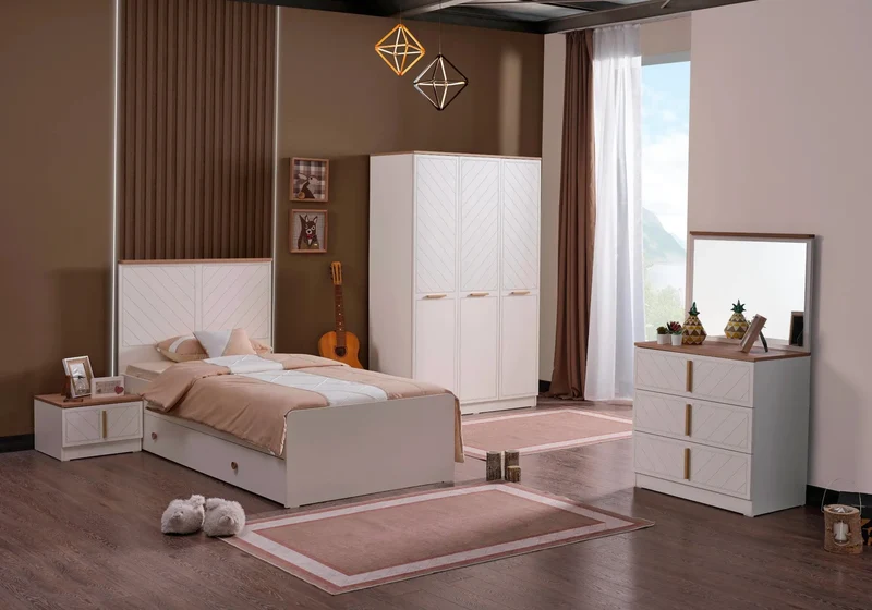 Ensemble de chambre jeune moderne crème OSCAR