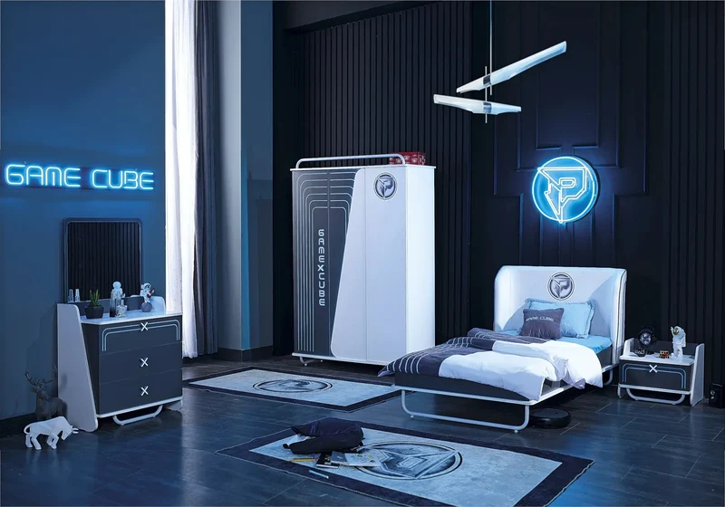 Ensemble de chambre jeune moderne anthracite GAME CUBE