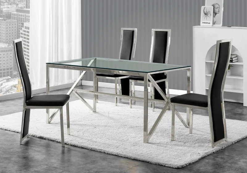 Chaise argentée simili noir moderne - Dia x6