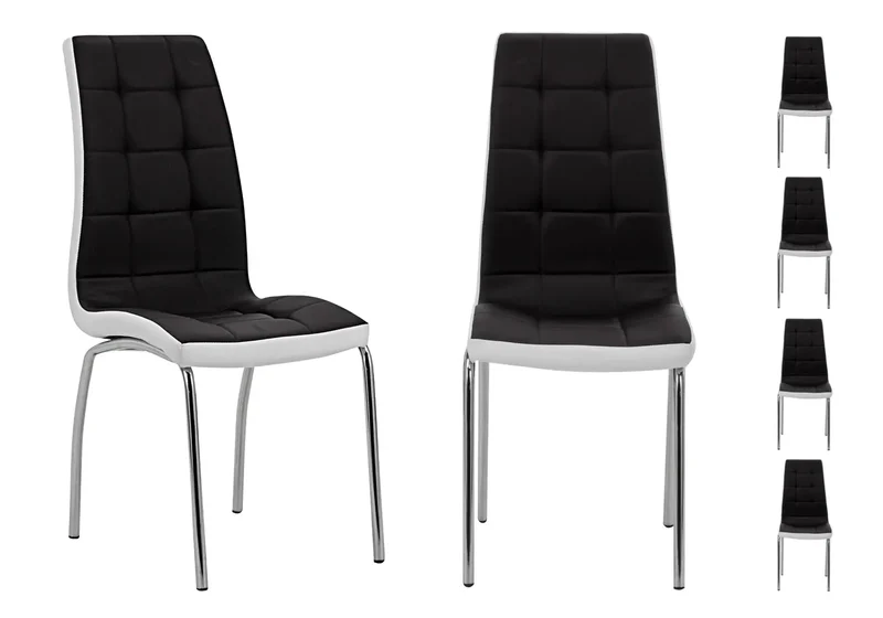 Chaises en simili noir et blanc capitonnées - Dea x6